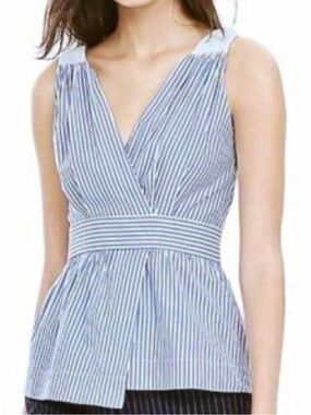 Banana Republic Blue White Striped Peplum Tank Top V-Neck Sleeveless Size 2